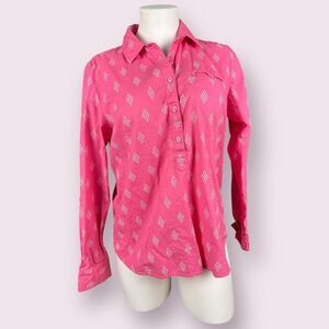 TOMMY HILFIGER Pink Cotton Popover with White Geometric Print | Size Medium
